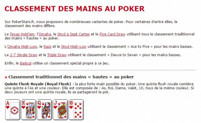 Contenu Pokerstars